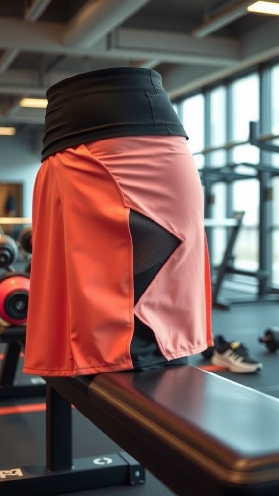 Una falda deportiva con inserciones de malla exhibida en un gimnasio.