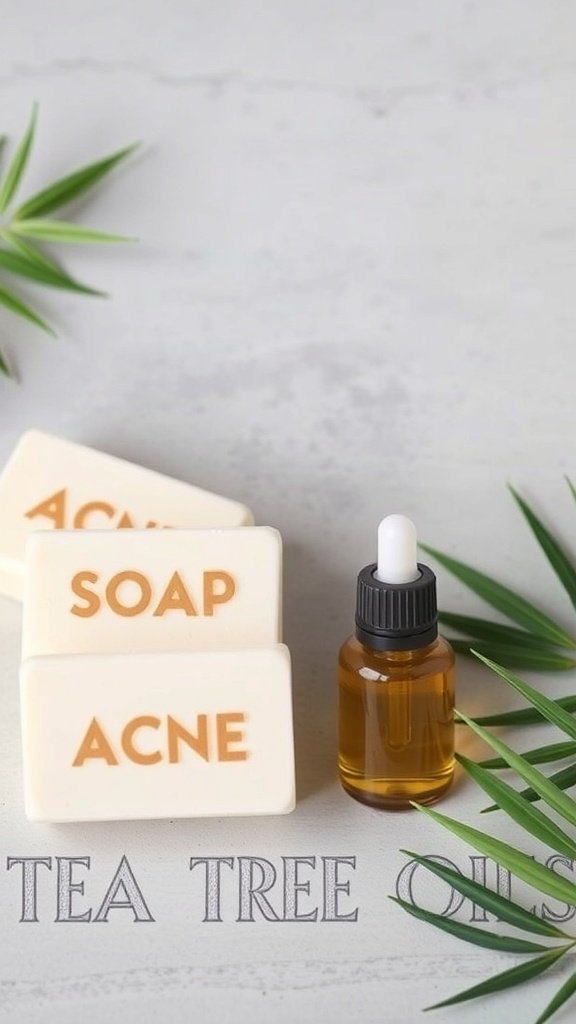 Sabonete de óleo de melaleuca para acne com frasco de óleo de melaleuca e barras de sabão