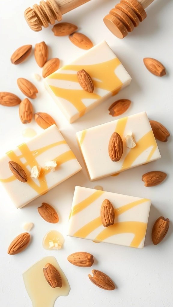 Barras de sabonete de leite de amêndoa com mel e amêndoas
