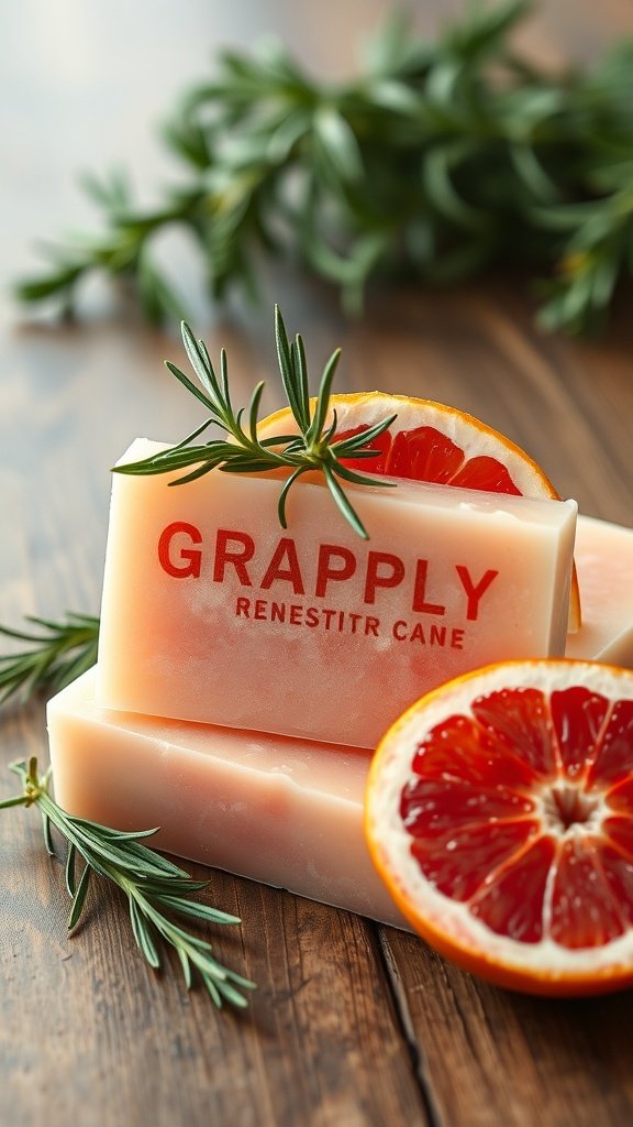 Barras de sabonete de toranja e alecrim com ingredientes frescos