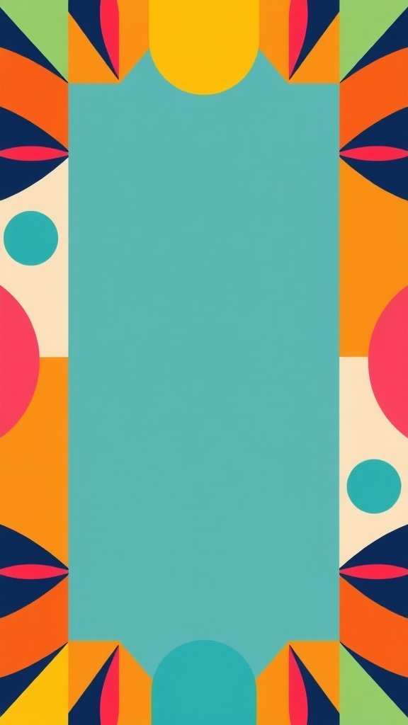 Un patrón geométrico colorido con formas vibrantes y colores brillantes, perfecto para hacer tarjetas de "pronto te recuperas" hechas a mano.