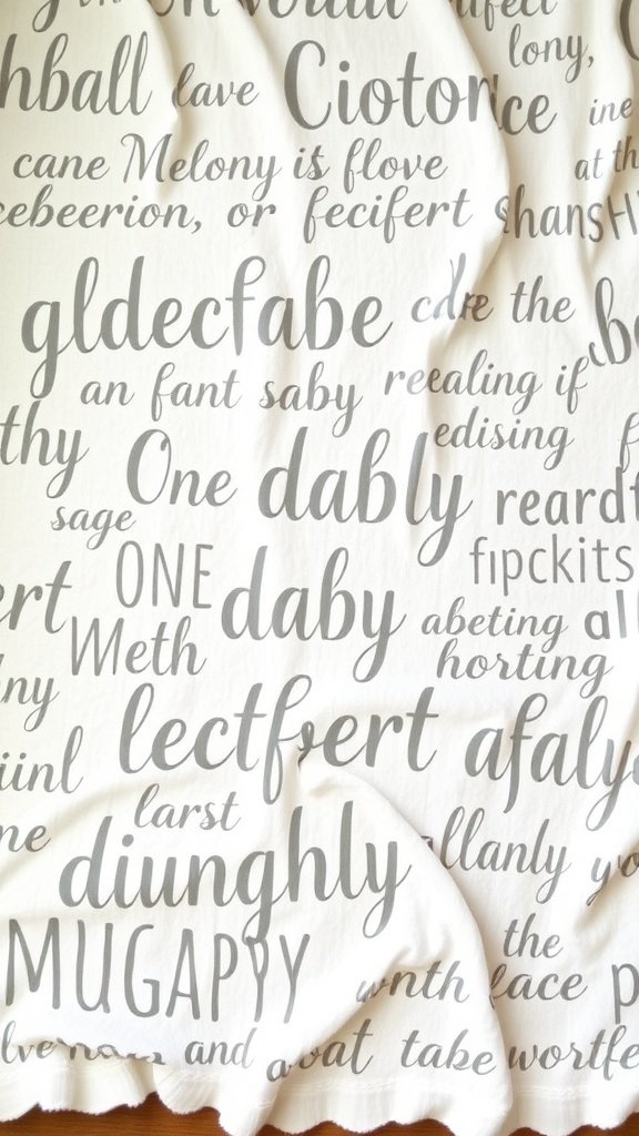 Una acogedora manta para bebé con texto divertido en varias fuentes.