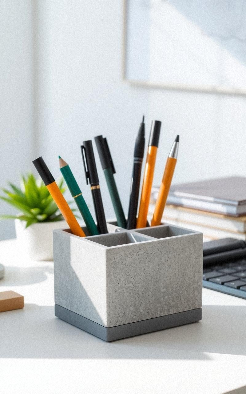 DIY Concrete Desk Pen Holders With Multiple Compartments