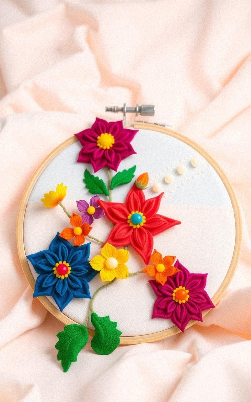 3D Embroidery Hoop with Felt Flowers