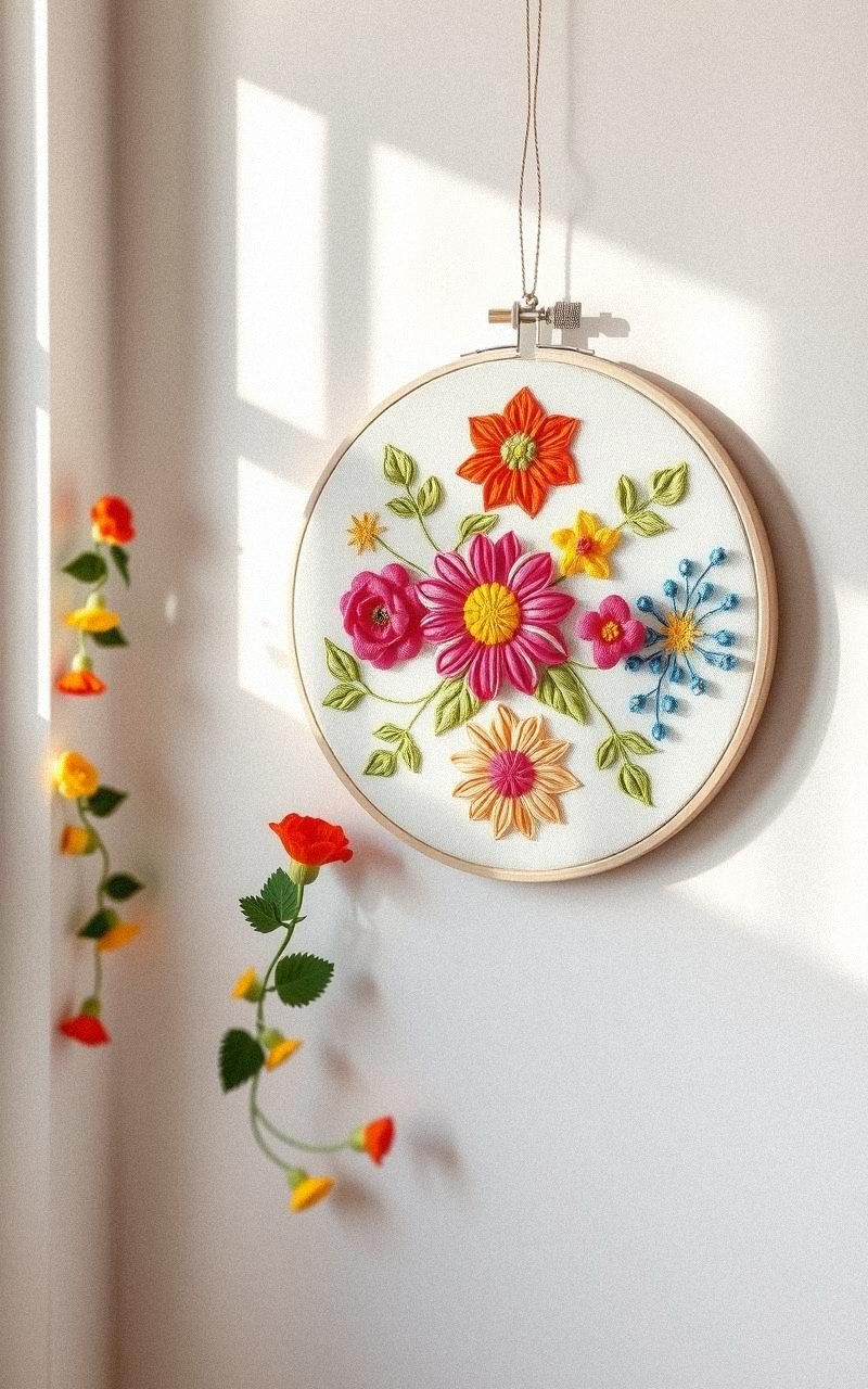 Floral Embroidery Hoop Wall Art