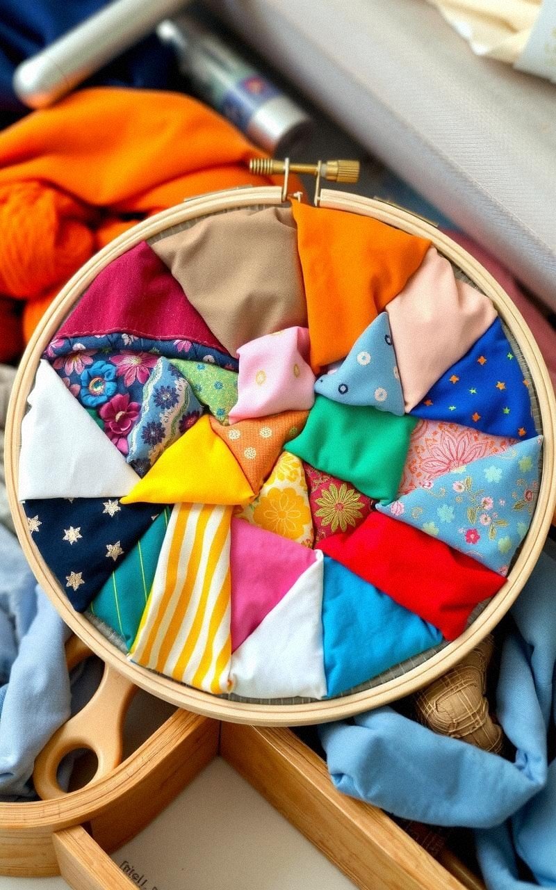 Patchwork Hoop Art Using Fabric Scraps