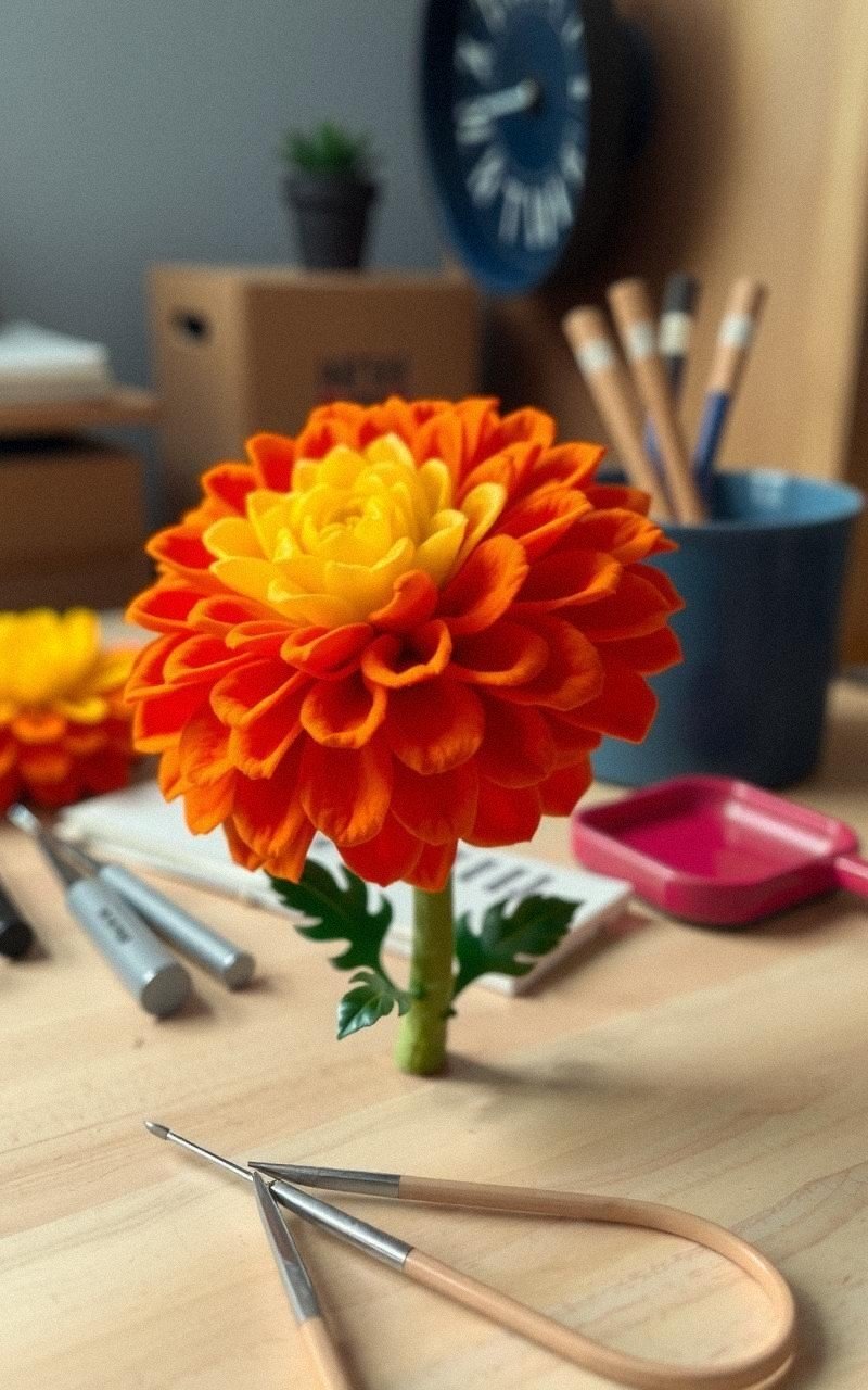 Bright Felt Marigold With Layered Petals