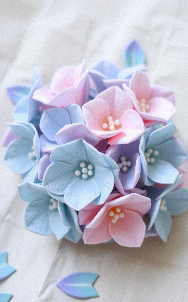 Soft Felt Hydrangea Cluster With Multiple Blooms