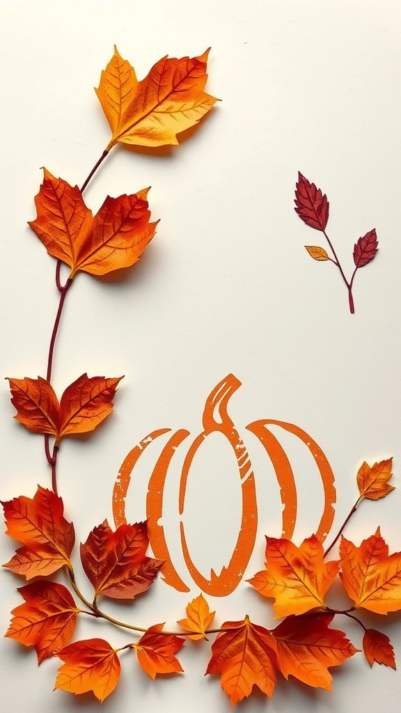 Un diseño de tarjeta creativo con hojas de otoño coloridas y forma de calabaza.