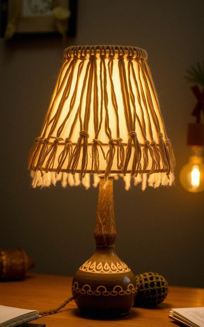 Pantalla de Lámpara con Hilo Enrollado para Efecto Bohemio