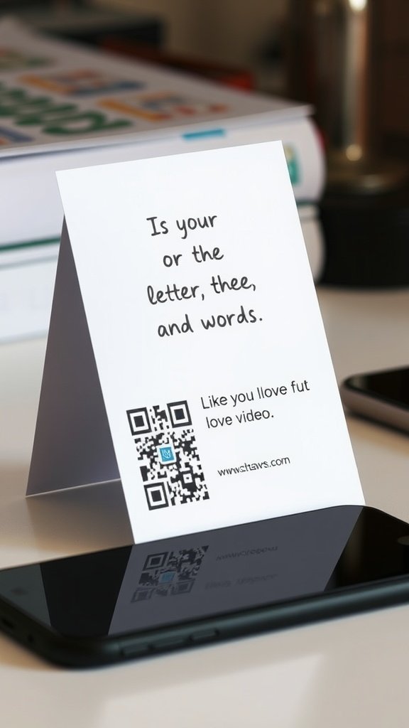 Una tarjeta con un código QR y texto sobre una carta de amor.