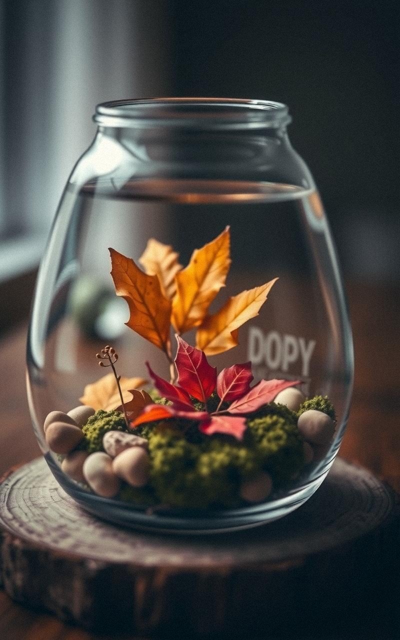 Mini Terrarios con Hojas y Elementos Naturales