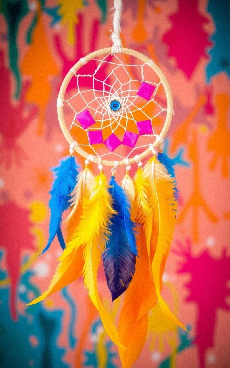 Atrapasueños con Plumas de Colores Pintadas a Mano