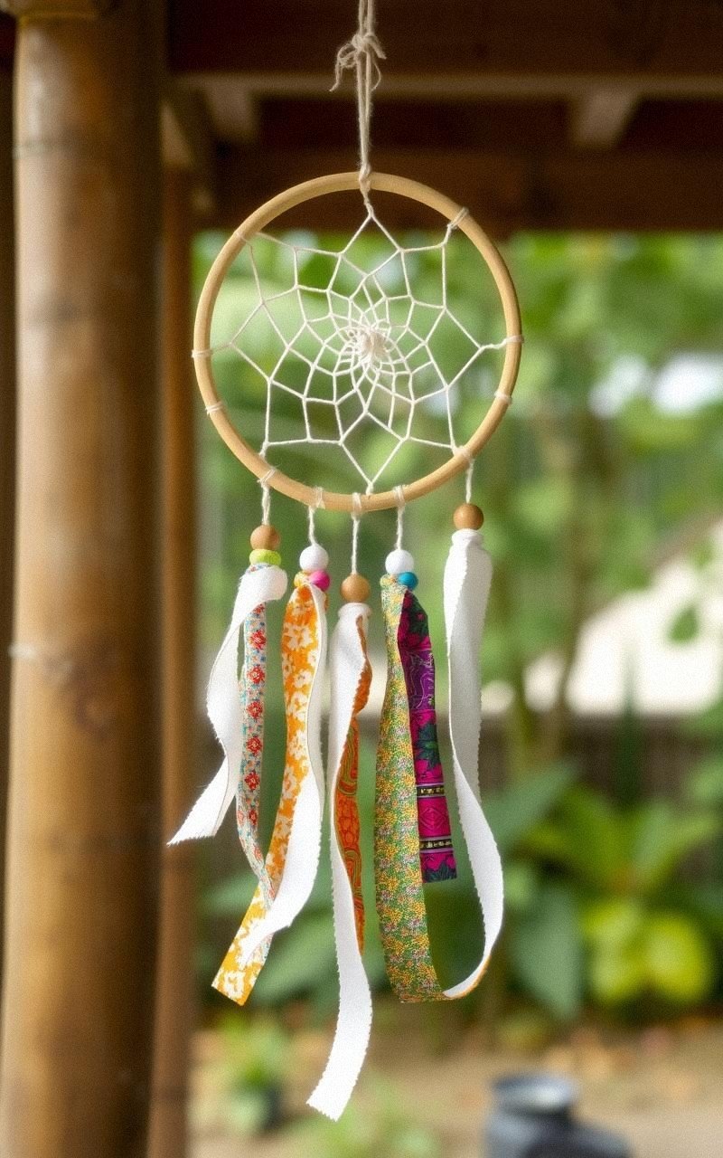 Atrapasueños con Tela Reutilizada y Retazos Coloridos