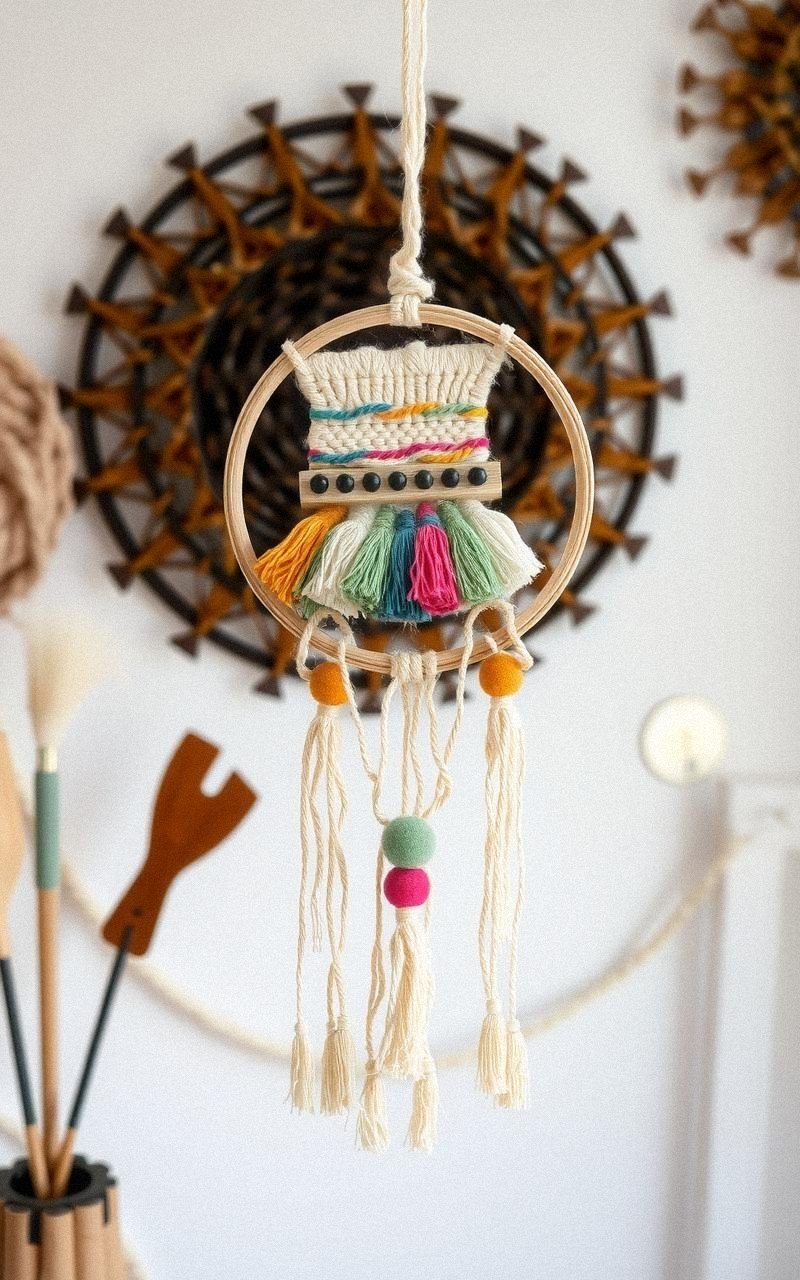 Atrapasueños con Telares de Lana para un Diseño Texturizado