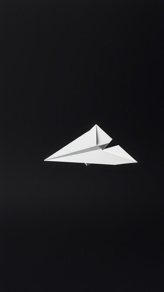 Un elegante avión de papel blanco, diseñado para realizar trucos sobre un fondo oscuro.