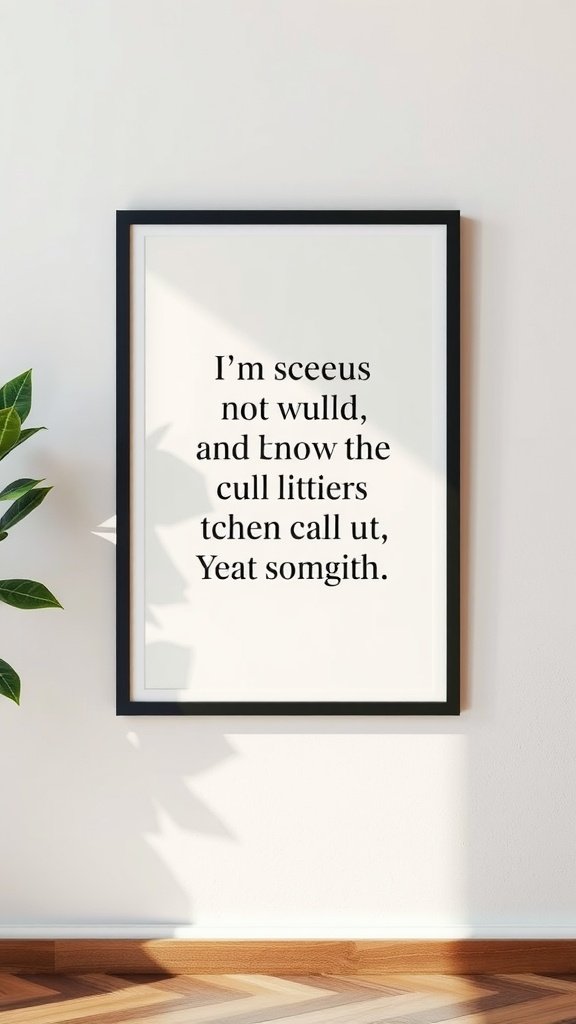 Una pieza de arte tipográfico enmarcada con una cita inspiradora en una pared.