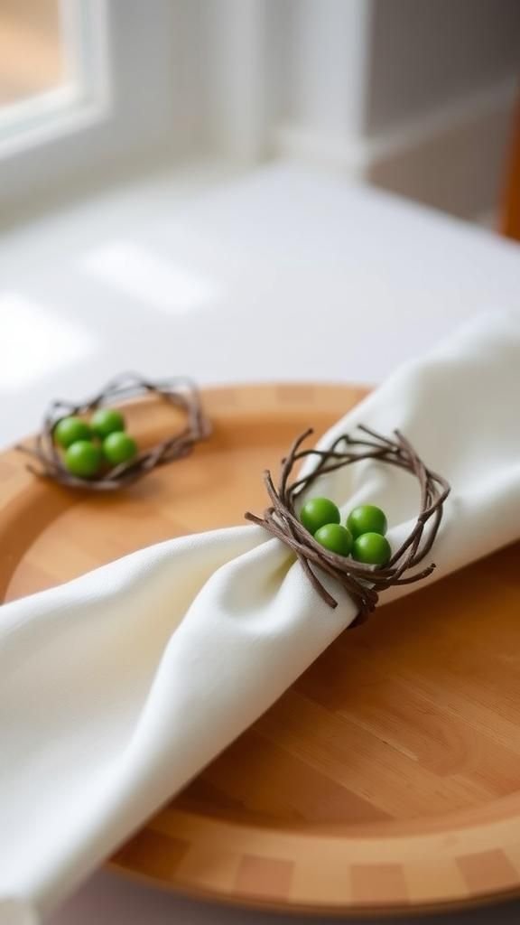Botanical Wreath Rings With Green Beads And Twigs