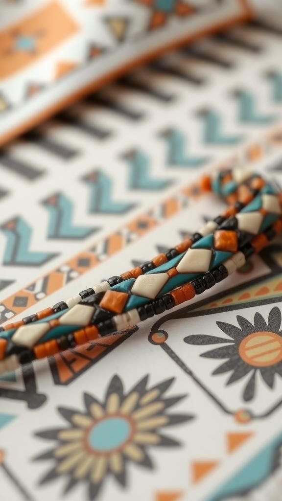 Geometric Tile Bead Anklet In Aztec Patterns