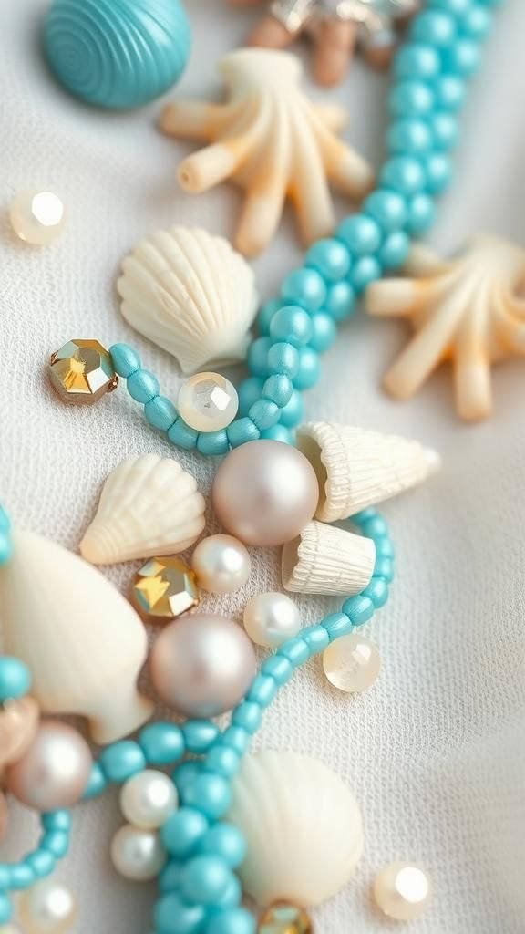 Bordado Marino Con Conchas, Lentejuelas y Cristales