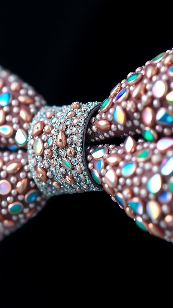 Bow Tie De Noche Con Pedrería Iridiscente y Lentejuelas