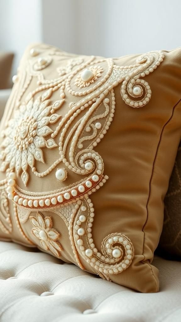 Cojín Decorativo Con Bordado De Pedrería Refinado