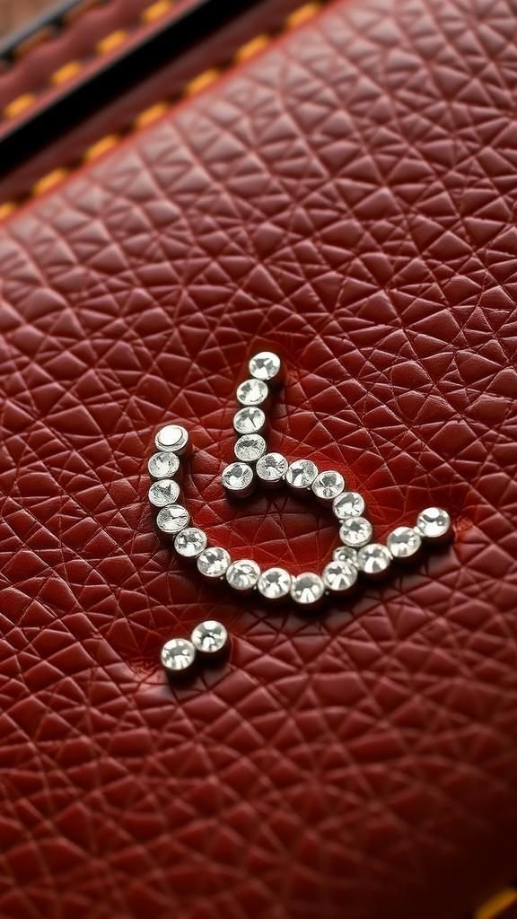 Monograma Elegante Con Pedrería En Cuero Fino