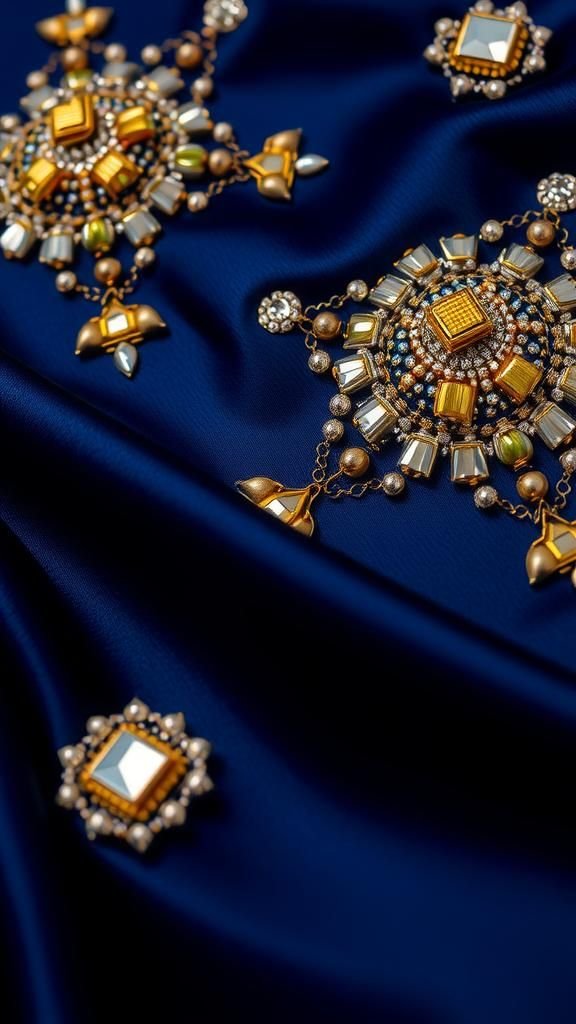 Motivos Geométricos En Tela De Seda Brillante