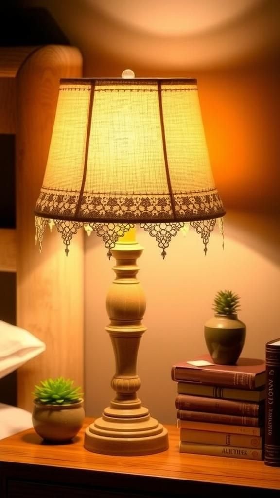 Burlap Lampshade Refresh With Lace And Twine