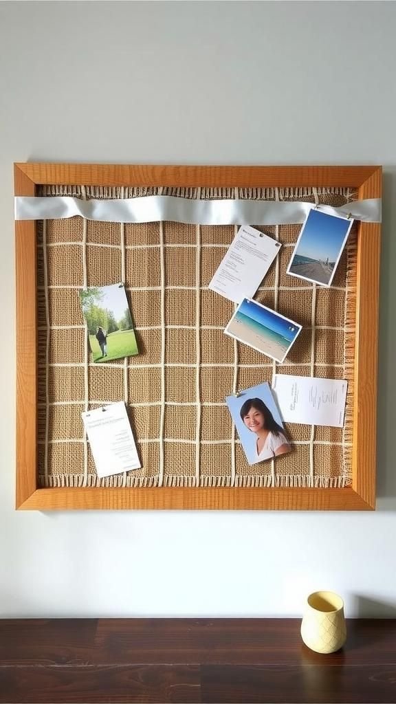 Framed Burlap Memo Board With Ribbon Grid