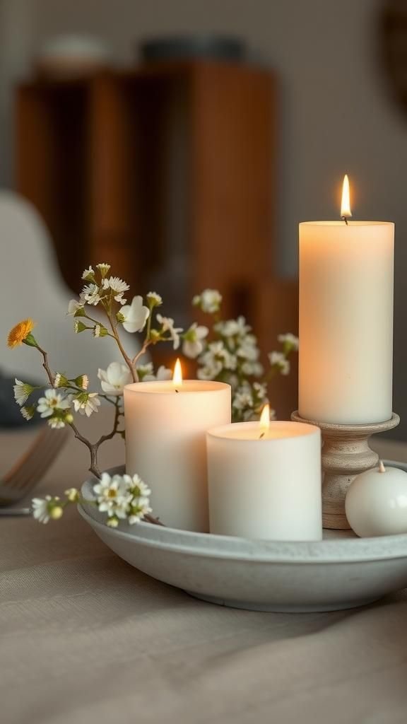 Bougies Rustiques Dans Coupe De Béton Patiné