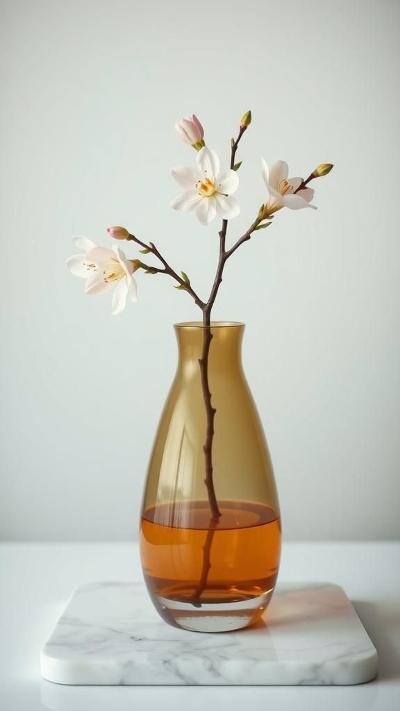 Pot En Verre Bicolore Avec Branche Fleurie Flottante