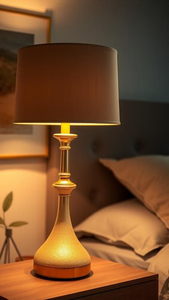 Lámpara De Mesa Con Base Dorada Y Texturas