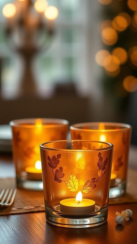 Porta Velas Con Acabado Dorado Sutil