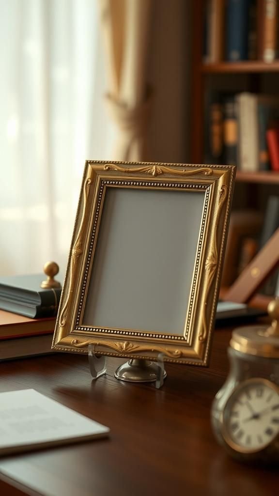 Portafotos De Mesa Con Bordes Dorados Sutiles