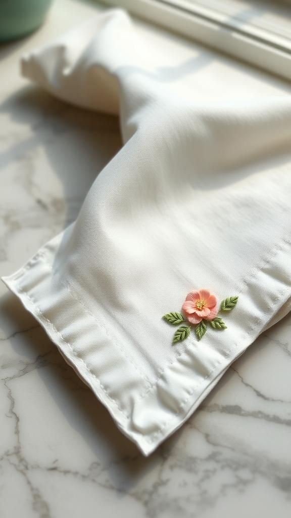 Hemstitch Border With Satin Flower Corners