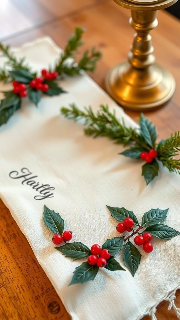 Holiday Holly Border With Berry Cluster Corners