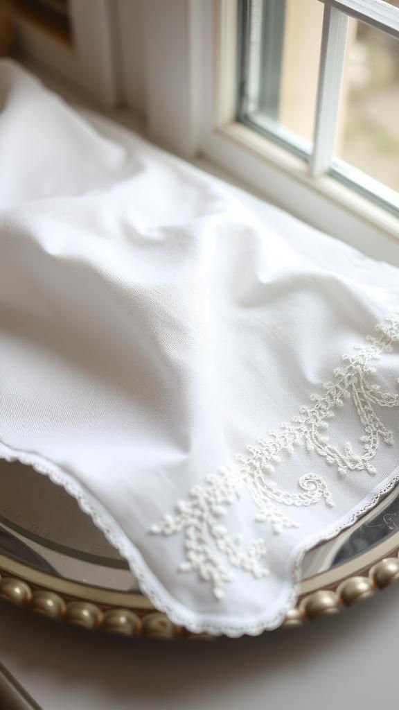 Lace Applique Rim Framed By Hand Embroidery