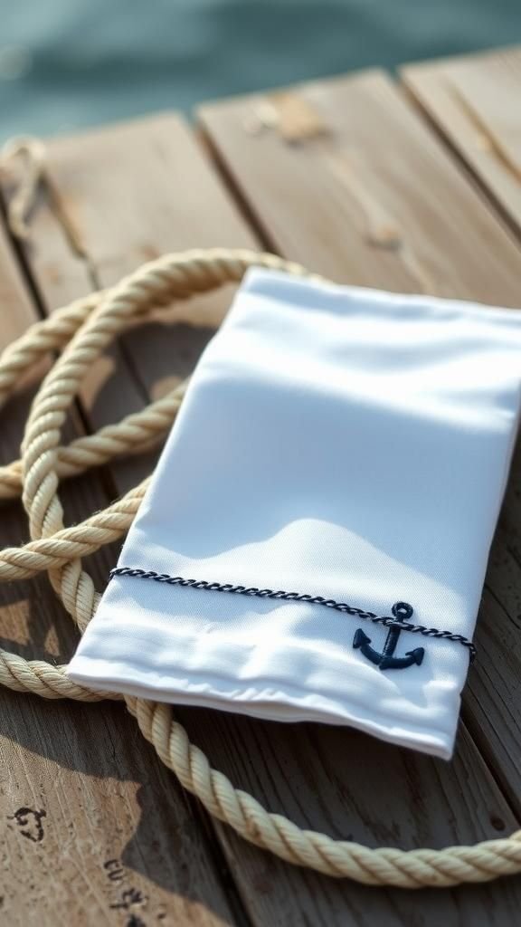Nautical Rope Edge With Tiny Anchor Motifs