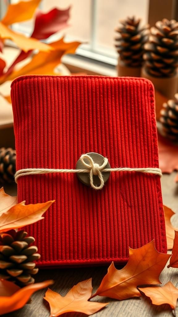 Corduroy Autumn Notebook With Wooden Button