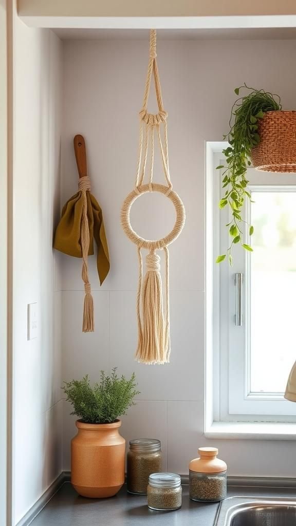 Macramé Ring Herb Drying Hanger With Tassels