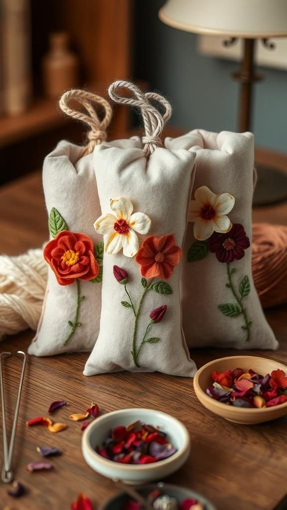 Felt Flower Appliqué Sachets With Cozy Texture