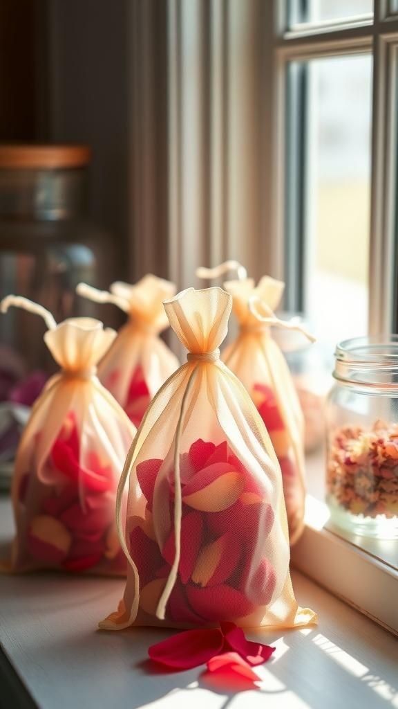 Sheer Organza Window Sachets Showing Petal Confetti