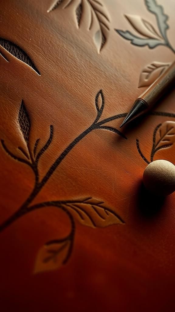 Cuir Patiné Aux Traces Végétales Subtiles