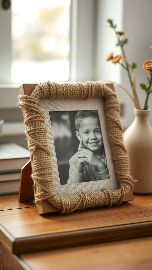 Jute Twine Photo Frame With Linen Backing