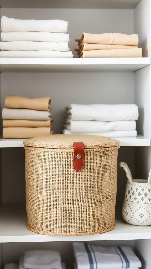Lidded Storage Bin Wrapped In Jute Rope