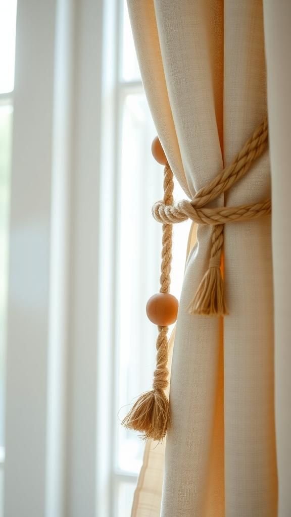 Rope Curtain Tiebacks With Wooden Beads