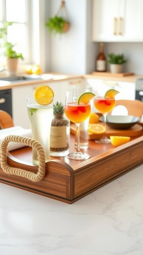 Rope-Handled Serving Tray With Nautical Stripes