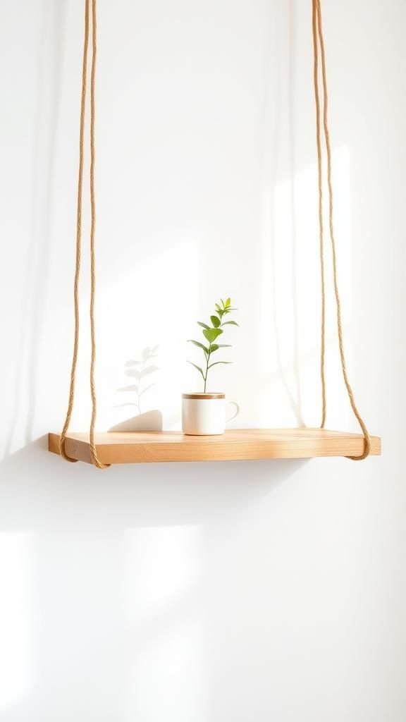 Wall-Mounted Rope Shelf With Natural Board