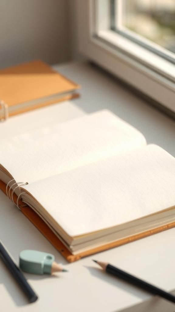 Libretero De Bocetos Con Encuadernación Abierta Y Plana